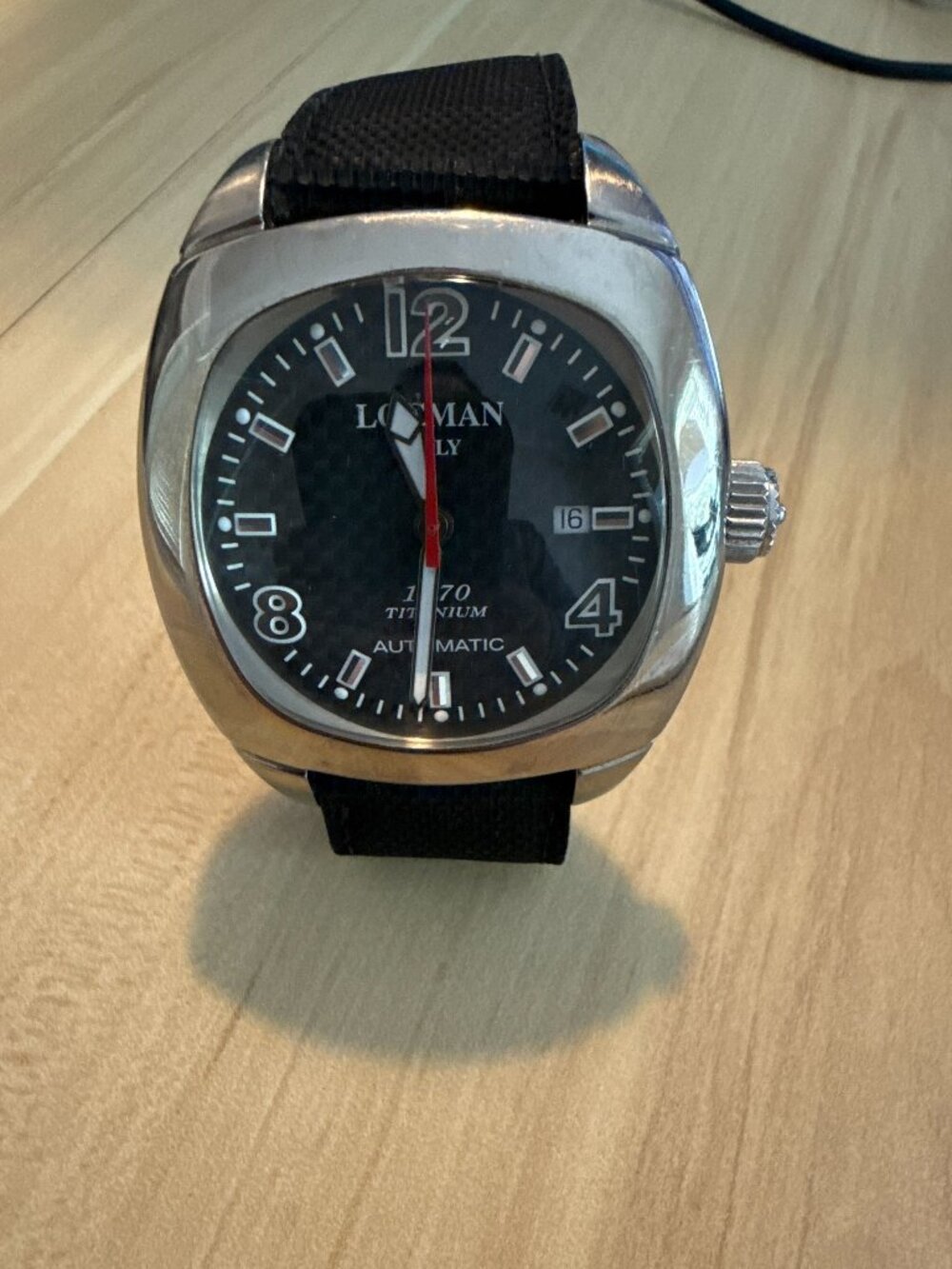 Locman Italy 1970 Titanium Automatic Watch Exhibition Caseback Carbon Dial